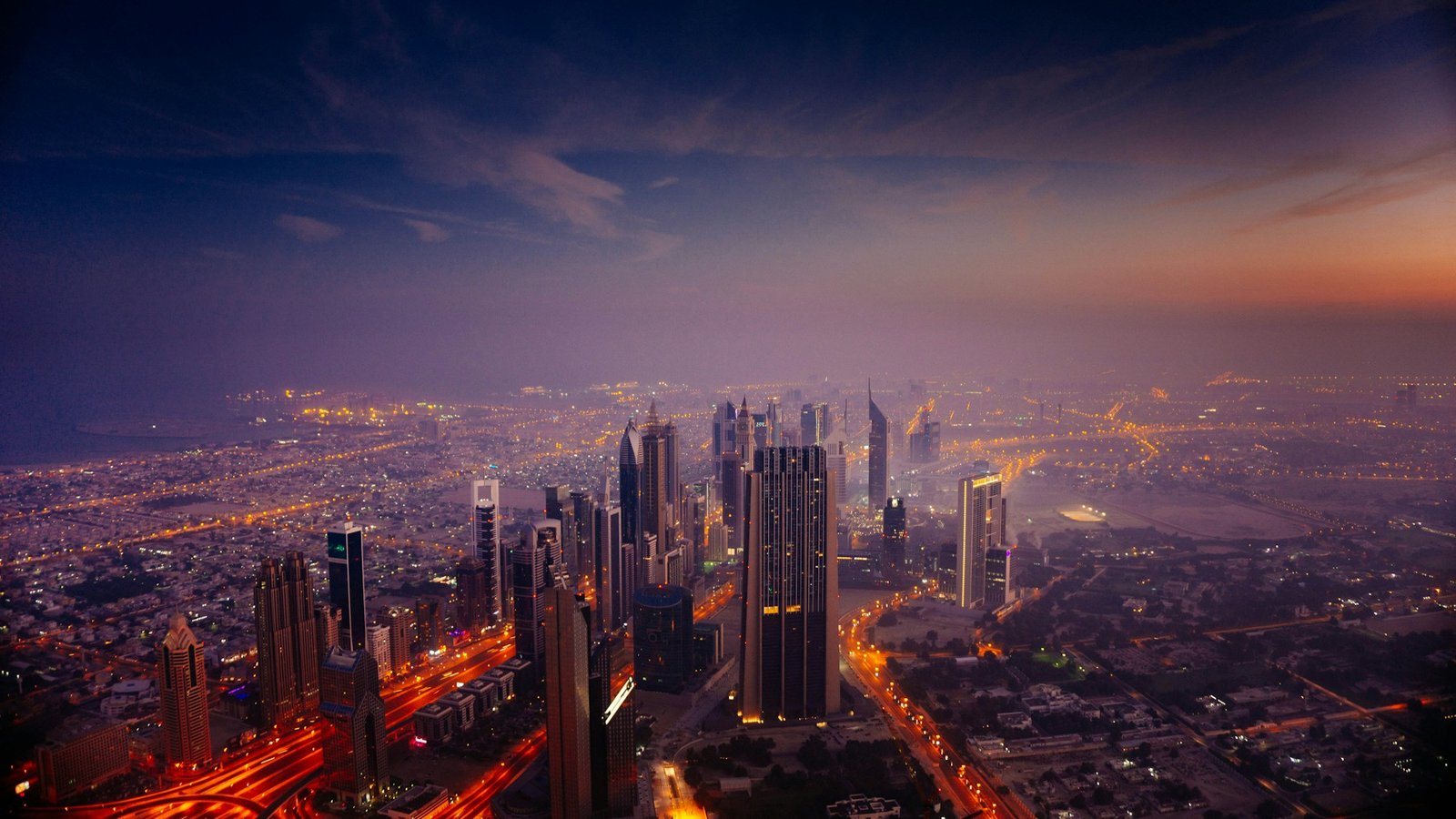 Dubai skyline at sunrise